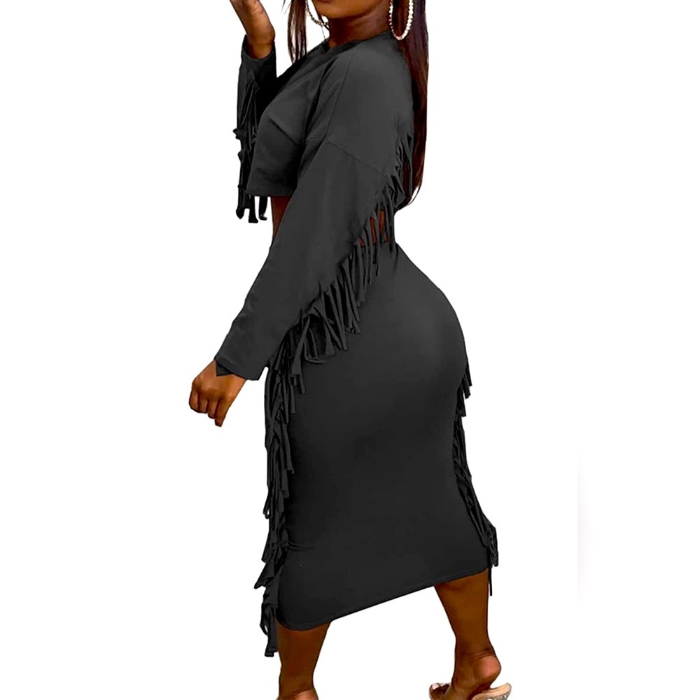 Crop Top Fringe Skirt Set